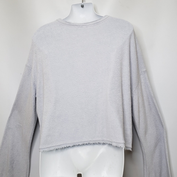 Free People Emma Henley Slouchy Terry Knit Cropped Top Women's Large Blue Grey - Picture 6 of 15